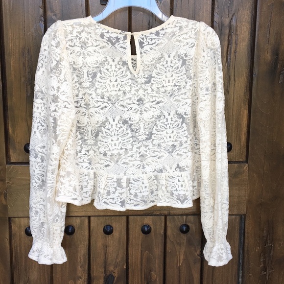 Zara Ivory Lace Ruffle Crop Top Blouse L - Picture 7 of 8